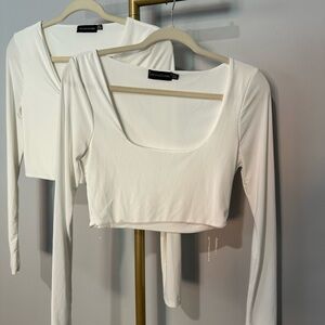 PrettyLittleThing White Long Sleeve Crop Top